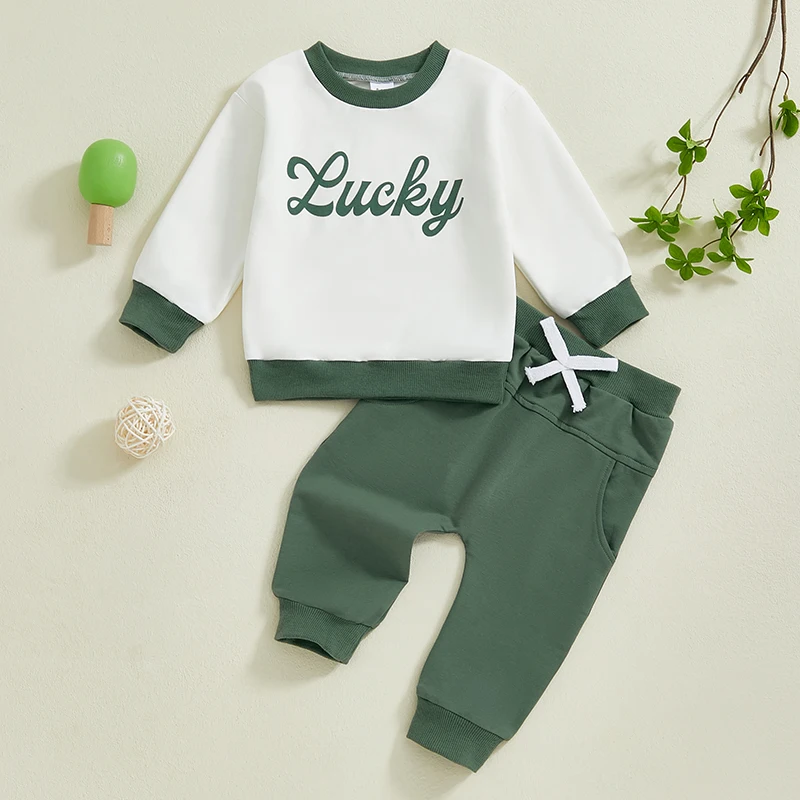 Conjunto de pantalones para bebés, sudadera con estampado de letras y cuello redondo de manga larga con pantalones de chándal de cintura elástica, ropa infantil