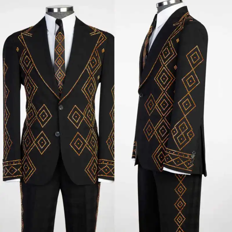 

Exquisite Wedding Groom Tuxedos Slim 2 Pieces Jacket Pants Beading Business Formal Occasions Suits for Men Party Customized