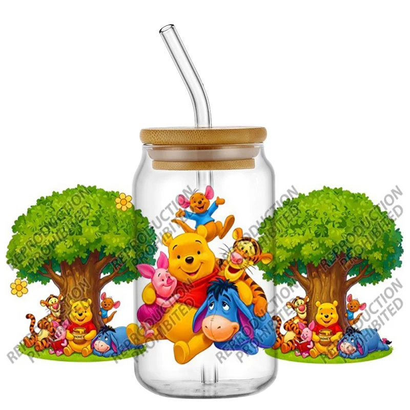 Popular honey bear Series UV DTF Cup Wrap 16oz Libbey Glass DIY Sticker Cartoon Selfadhesive Washable DIY Gift 3D Stickers decor