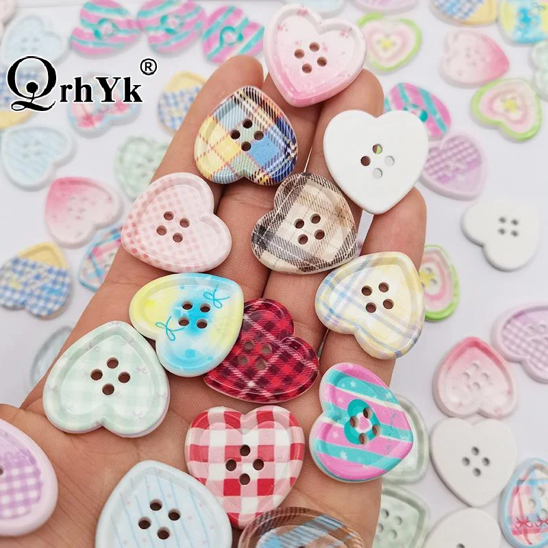 10/20Pcs Mixed Color Heart Shaped 4-hole Button For Sewing Clothes Accessories Crafts Scrapbooking DIY Apparel Supplies