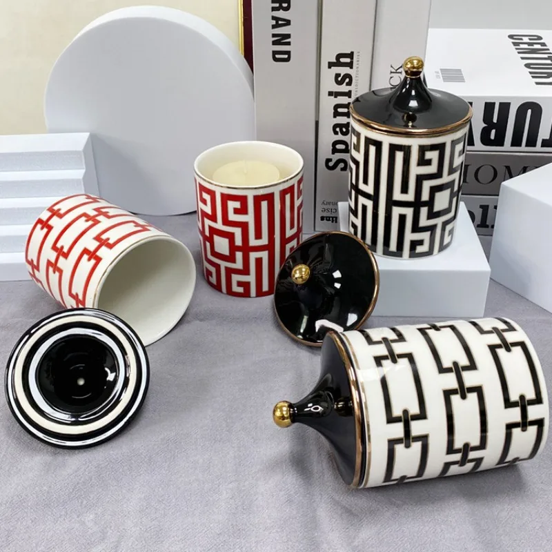 

Домашний декор, геометрическая ароматическая банка для свечей, художественная полоска лабиринта, керамическая банка для хранения, бутылка для хранения печенья, конфет, контейнер для еды