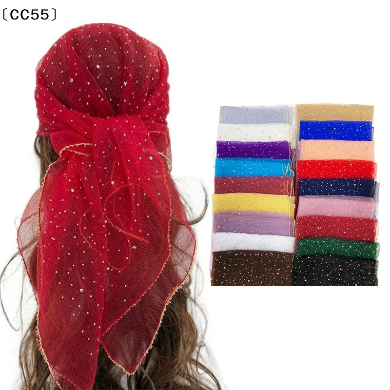 

Trendy Rhinestone Square Silk Scarf Thin Light Breathe Headscarf Temperament Solid Color Silk Scarf Versatile Headwear〔CC55〕