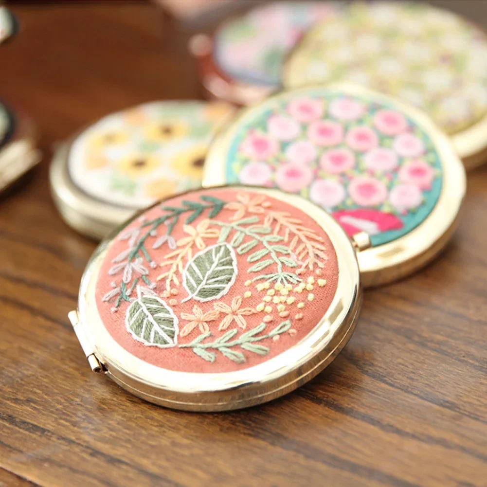 Ladies' Gift Mini Round Makeup Mirror Handcraft Needlework Chinese Style DIY Embroidery Mirror Cross Stitch Kit