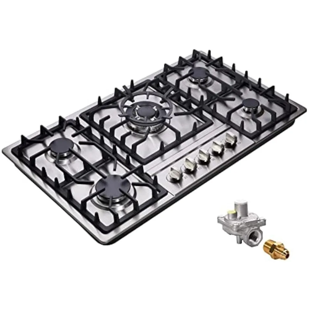 34 Inch Gas Cooktop Stainless Steel Built-in 5 Burners Gas Stovetop LPG/NG Convertible Gas Stove Top Dual Fuel Gas Hob DM5808