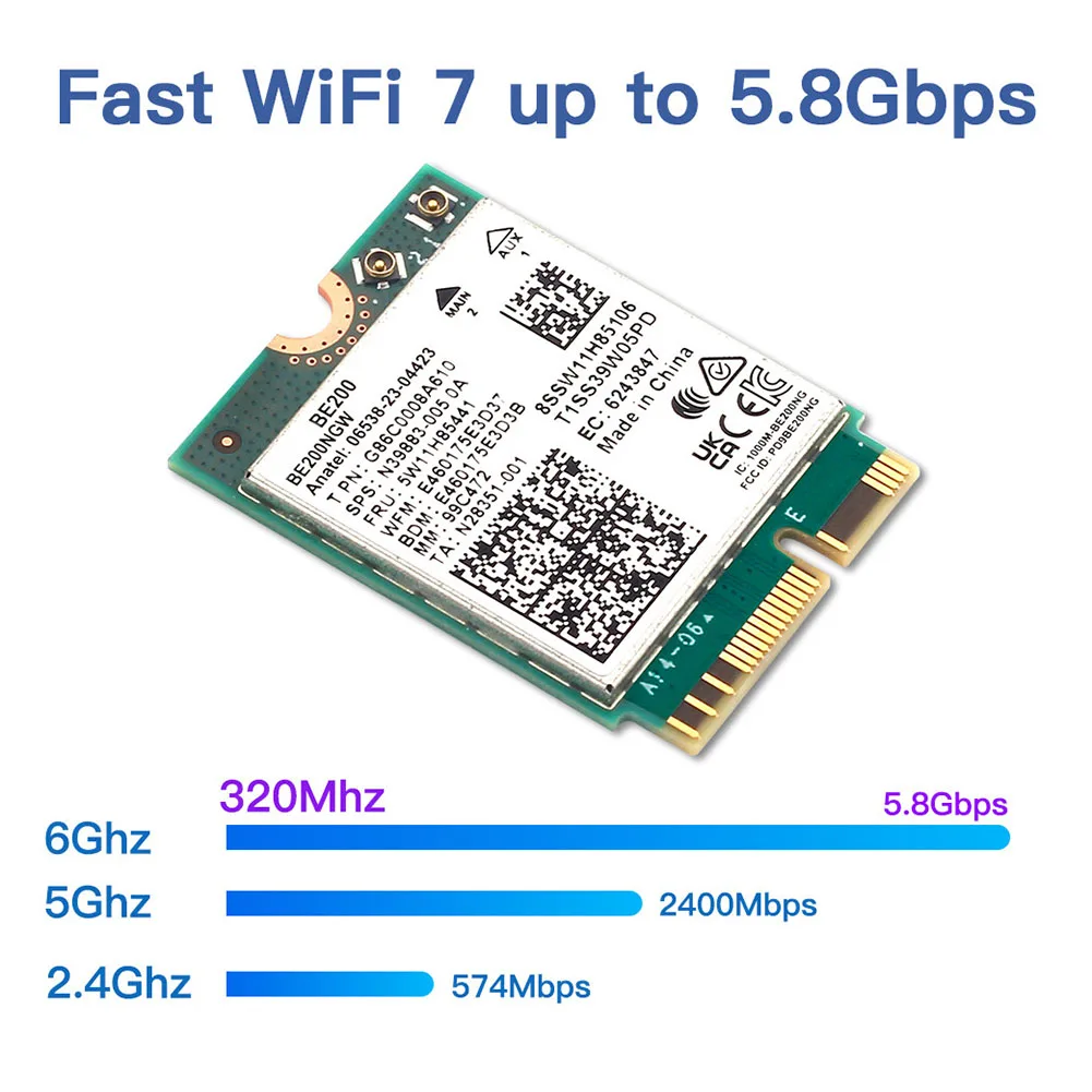 Well Made-Wifi 7 BE200 Pcieการ์ดWifiไร้สาย + 10DBเสาอากาศBT5.4 Tri Band 2.4G/5G/6Ghzไร้สายBE200 การ์ดเครือข่ายสําหรับWin11 Du