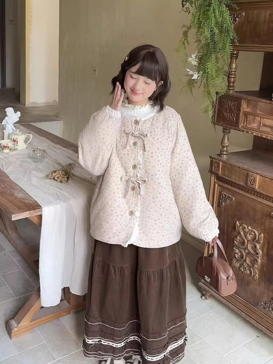 Winter Korean Fashion Sweet Cotton Coat Harajuku Women Casual Mori Girl Kawaii Cute Lolita Rococo Coat Parkas
