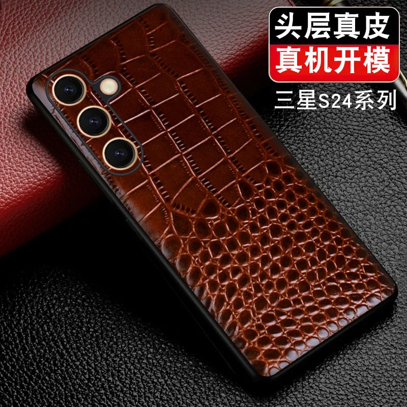 Luxury Genuine Cow Crocodil Leather Magnetic Cover Mobile Phone Book Case For Samsung Galaxy S24 Ultra Plus Phone Funda Cases