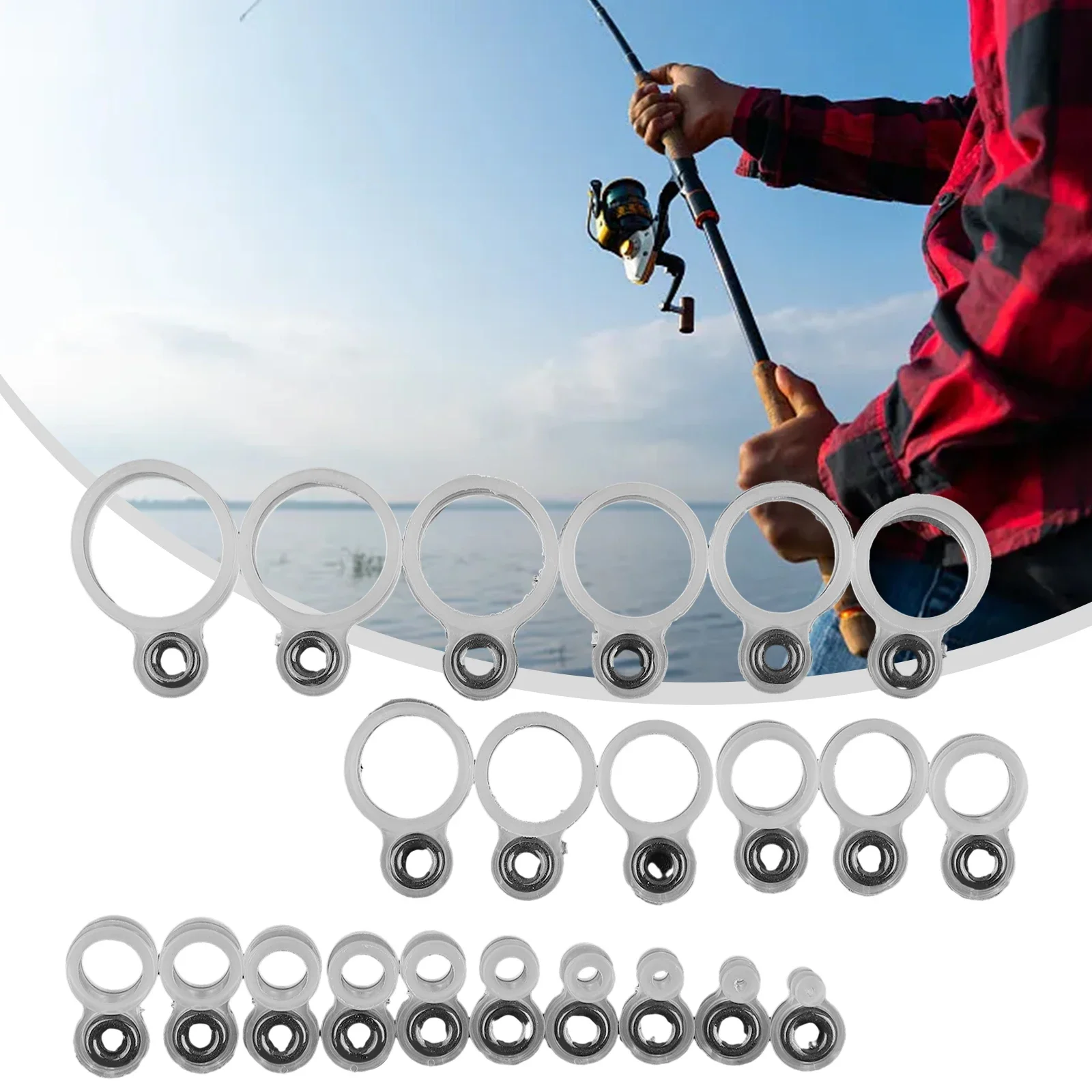 Silicone Pesca Rod Guia Fio, Kit De Reparação De Ponta De Cerâmica, Guias De Linha, Anel De Guia De Pólo, Sobre Ferramentas, 14 Pcs, 22Pcs