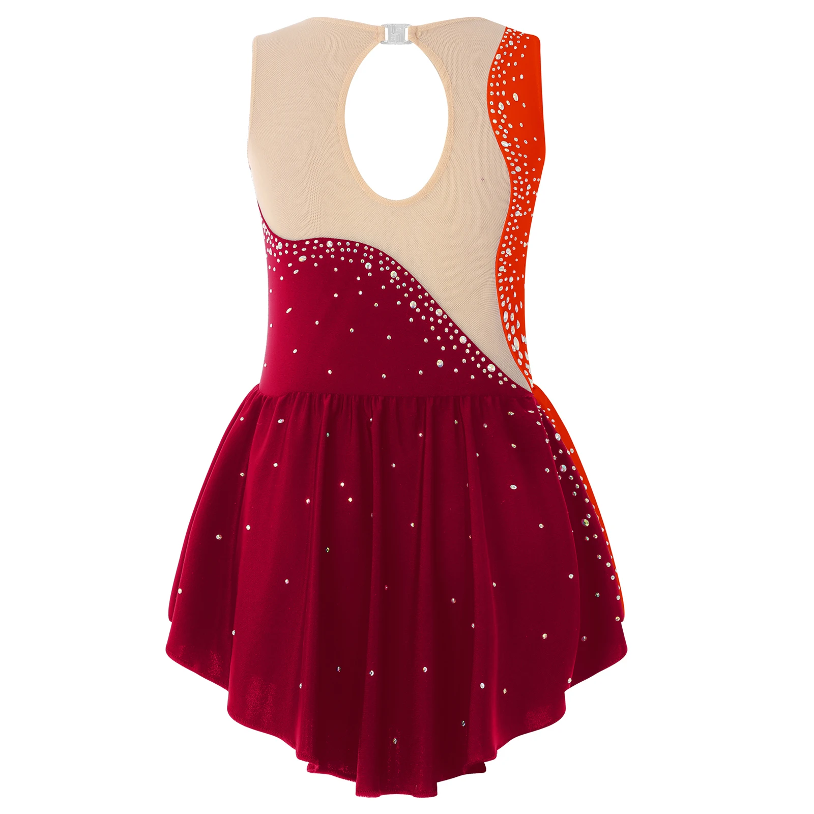 Children Girls Figure Skating Costume Ballet Dance Dress Gymnastics Leotard Sleeveless Shiny Rhinestone Performance Dancewear