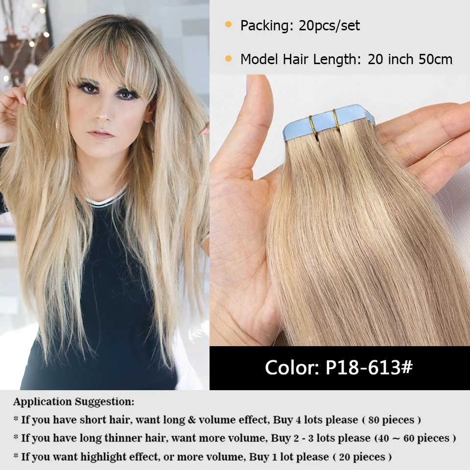 Tape in Human Hair Extensions Real Natural Human Hair Extensions Straight Hair Extensions Skin Weft Mega Hair 20pcs/pack