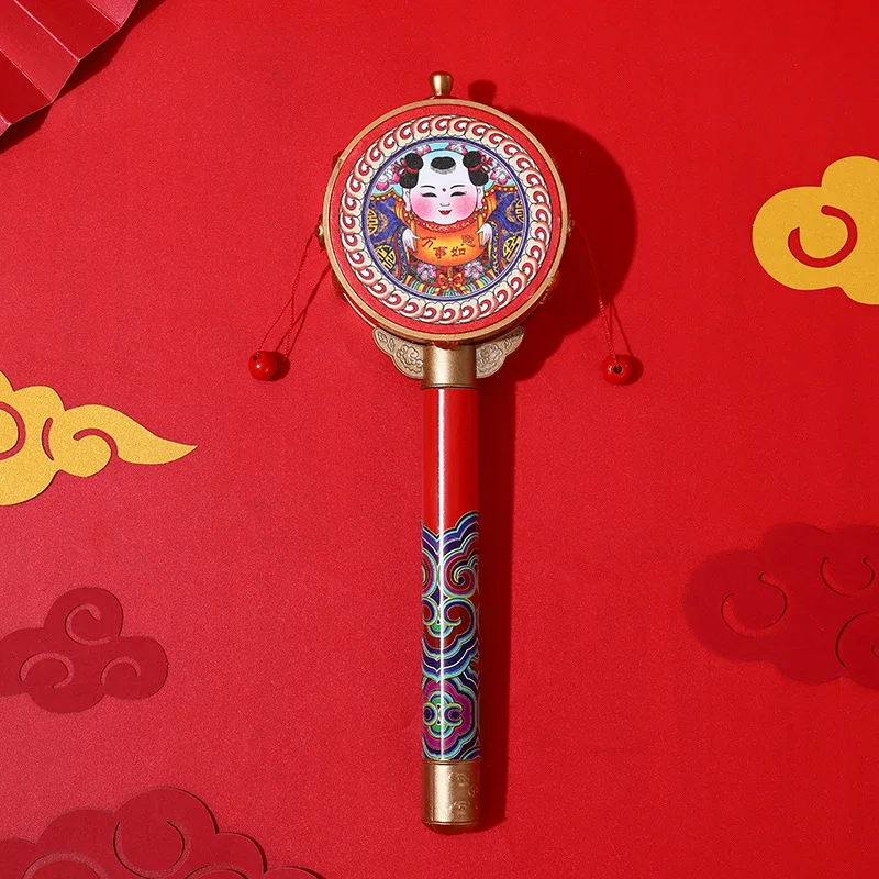 

Exquisite Retro Rattle Drum Handmade Chinese Style Children Antique Cultural Craft Creative Gift Travel Souvenir Toy