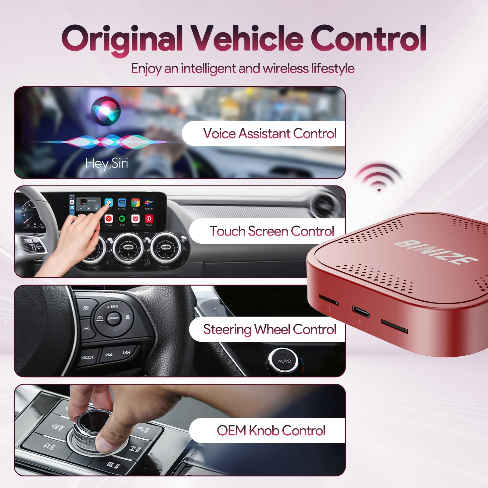 Binize CarPlay Ai Box、YouTube、Netflix対応 車載アクセサリー WiFi GPS 4G LTE Android 13.0 4+64GB ワイヤレスCarPlay Android Auto