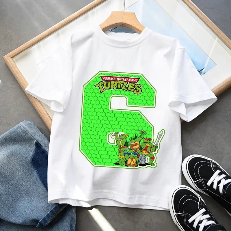 Teenage Mutant Ninja Turtles Baby Boys Number Clothes Children Birthday Party Cotton T Shirt Anime Cartoon Summer Tee Shirt Gift - view 2