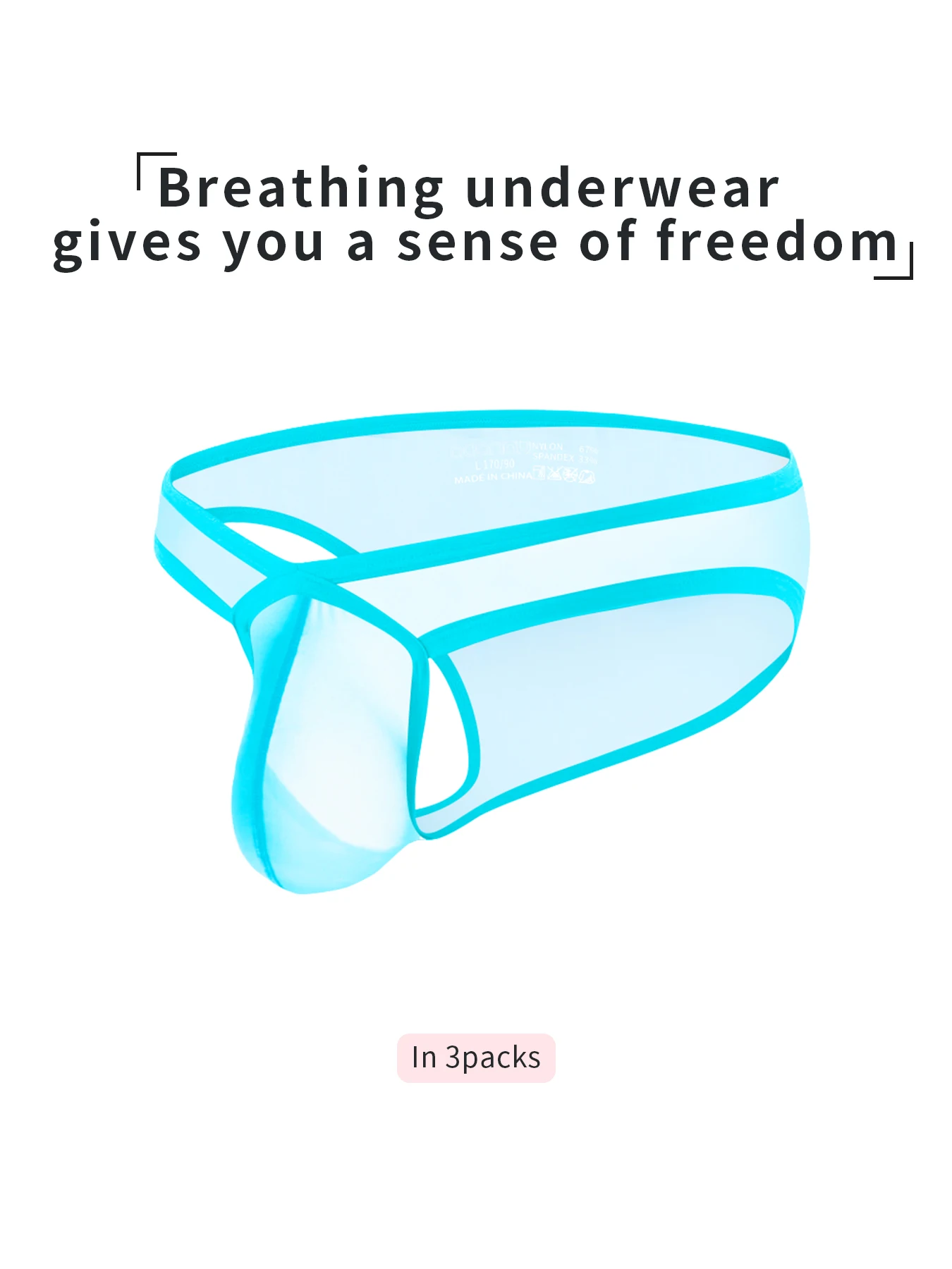 

3PCS Comfortable Breathable Transparent Quick-Drying Ice Silk Low-Waist Exercise Fitness Briefs High-Fork Design Sexy Non-Stuffy