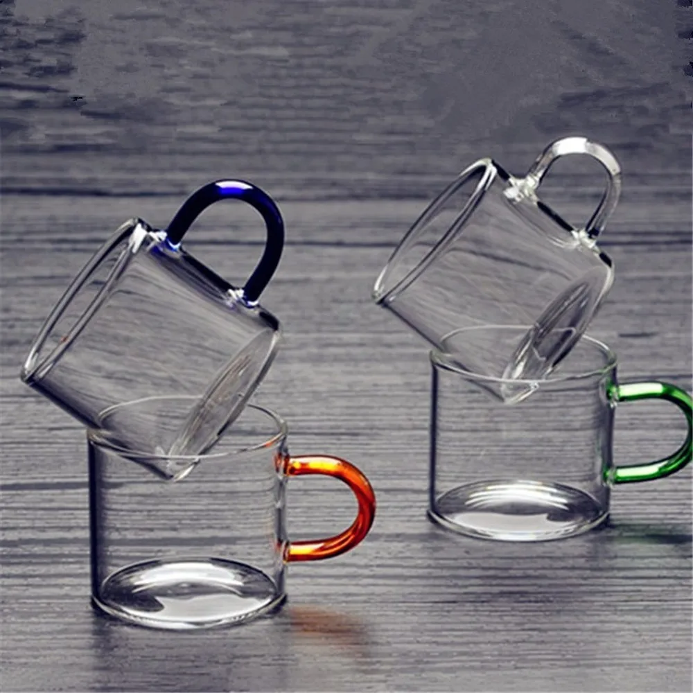 New Colorful Small Handle Cup Kung Fu Tea Cup Heat-resistant Glass Tea Cup  Household Shot Glass Coffee Mug