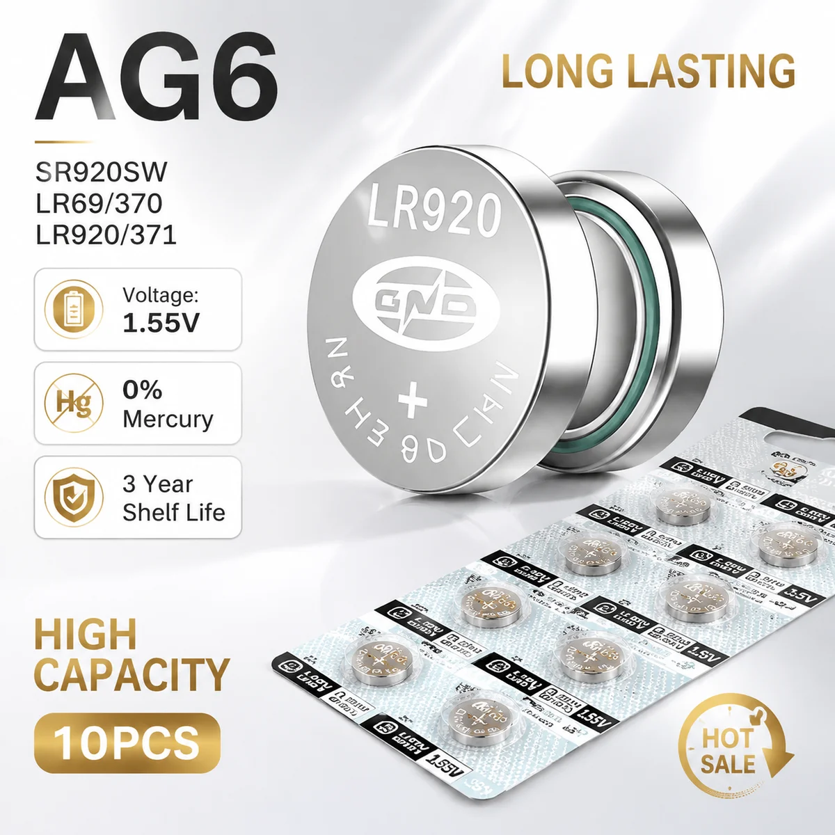 Alkaline Button Cell Battery AG6 LR920 1.55V 2-50PCS, SR920SW 371 SR69 L921 Coin Cell Replacement For Watch Toys Calculator