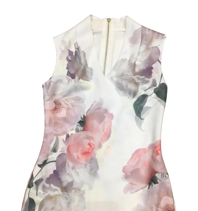 MARYYIMEI Fashion Designer Summer Women's dress V-neck Sleeveless Floral-Print Slim Package hip Sexy Elegant Dresses