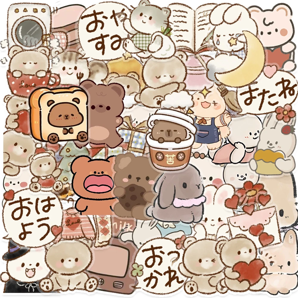 10/30/50pcs Cute Anime Little Bear Cat Stickers Creative Cartoon Animals Decals Luggage Phone Laptop Car Transparent PET Sticker