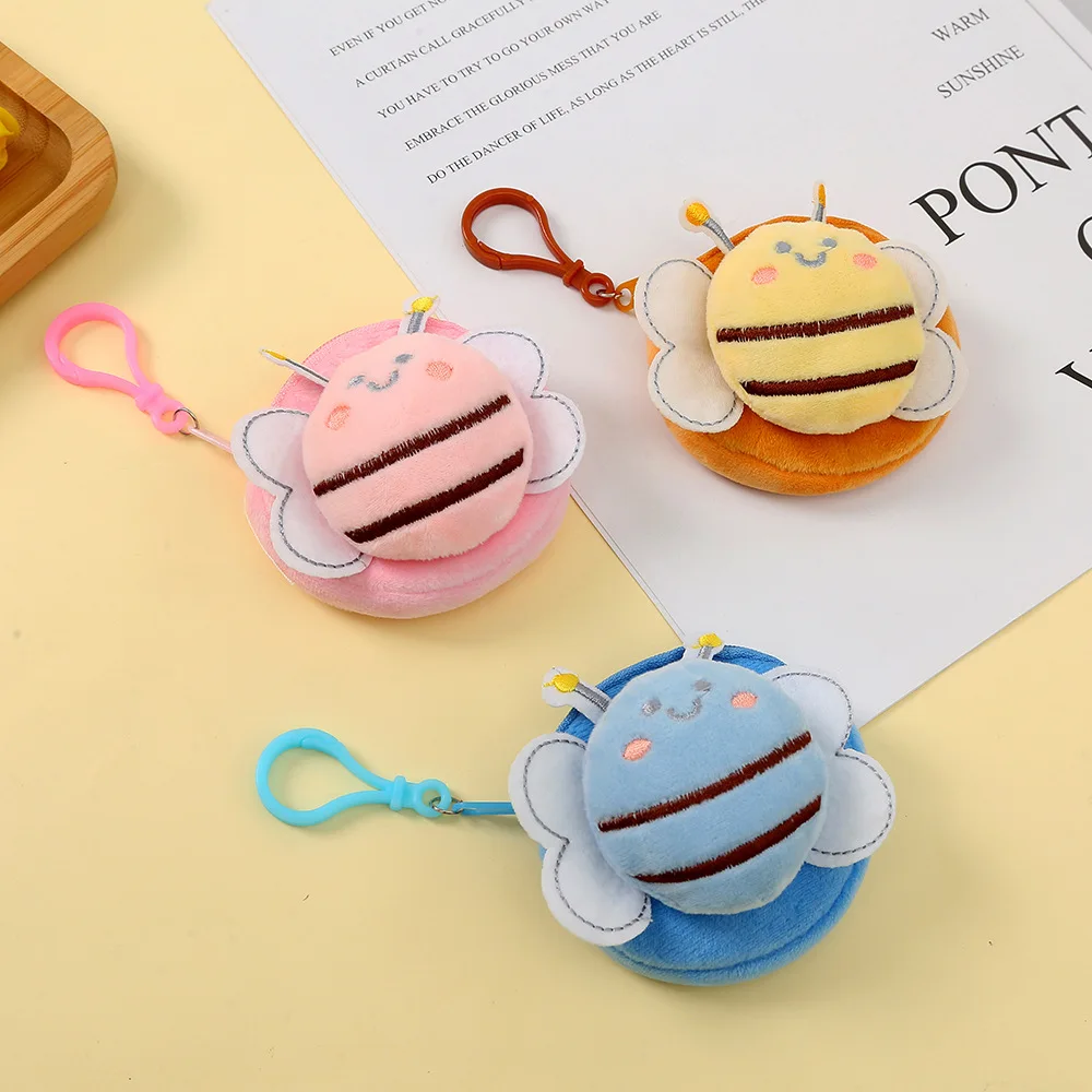 1PCS 9*9cm New Kawaii Plush Coin Purse Cartoon Cute Little Bee Shape Wallet Doll Pendant Children's Birthday Gift