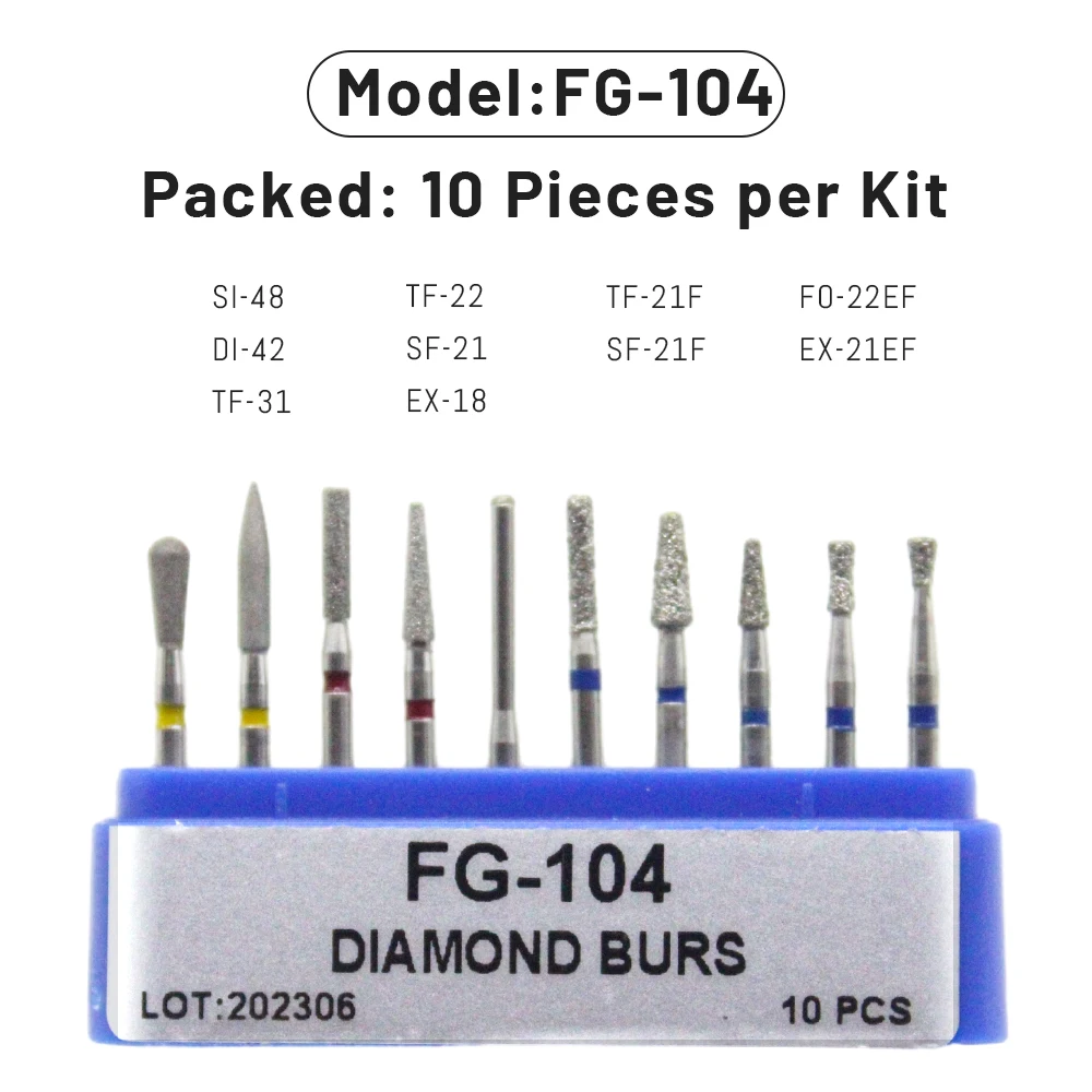 AG Dental Diamond Burs Broca, Handpiece de alta velocidade para dentista, série FG, 1.6mm, 1 caixa