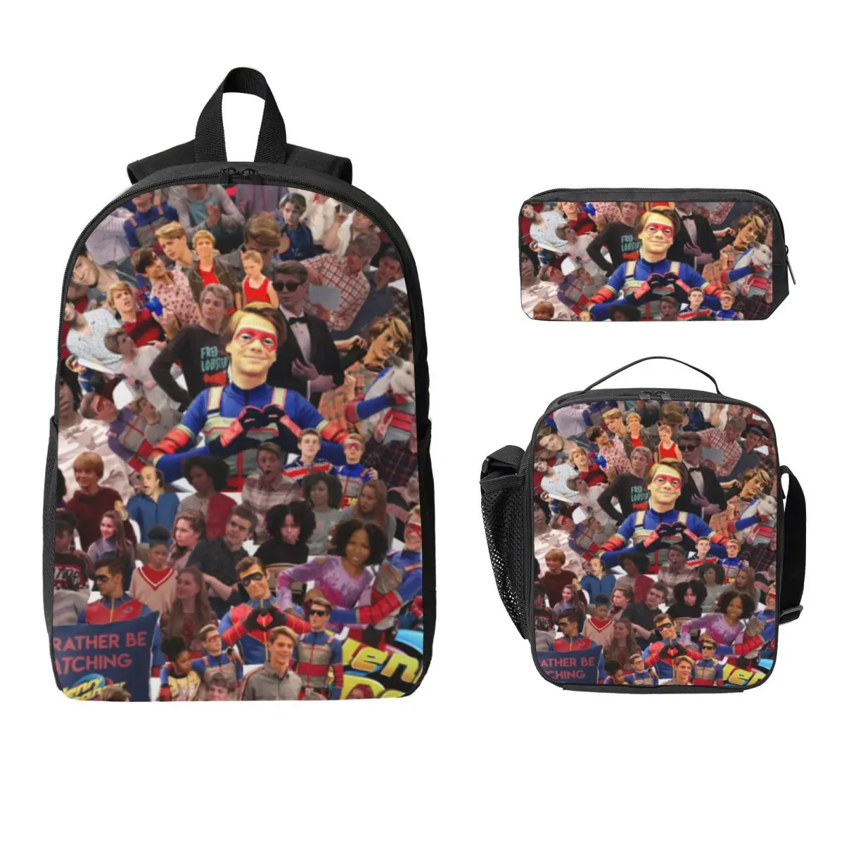 

3Pcs Captain Henry And Kid Danger School bags Set for Girls Boys Pencil Boxes Backpack Sets with Lunch Box For Students Daypack