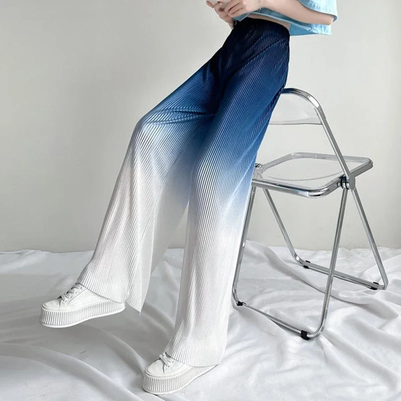 Pants Women's 2025 New Summer Gradient High Waist Wide Leg Pants Loose Pleated Casual Floor Towers