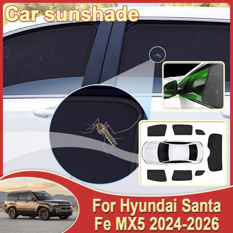 

Автомобильные сетчатые солнцезащитные шторки для Hyundai Santa Fe MX5, аксессуары 2024 2025 2026, магнитные солнцезащитные козырьки на окна, блокирующие УФ-излучение