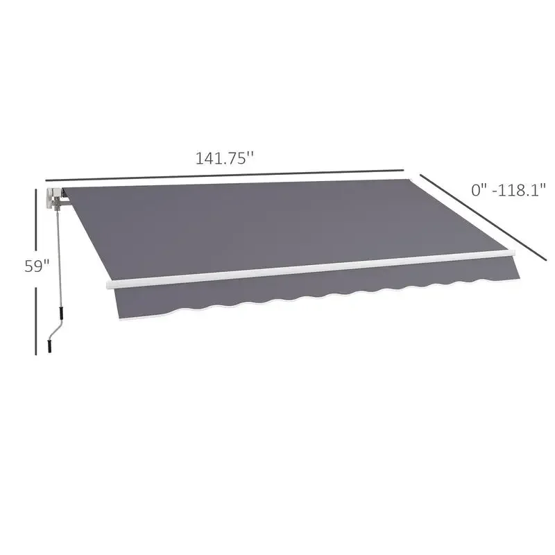 Outsunny 12' x 10' Manual Retractable Awning Outdoor Sunshade Shelter with Adjustable & Versatile Design