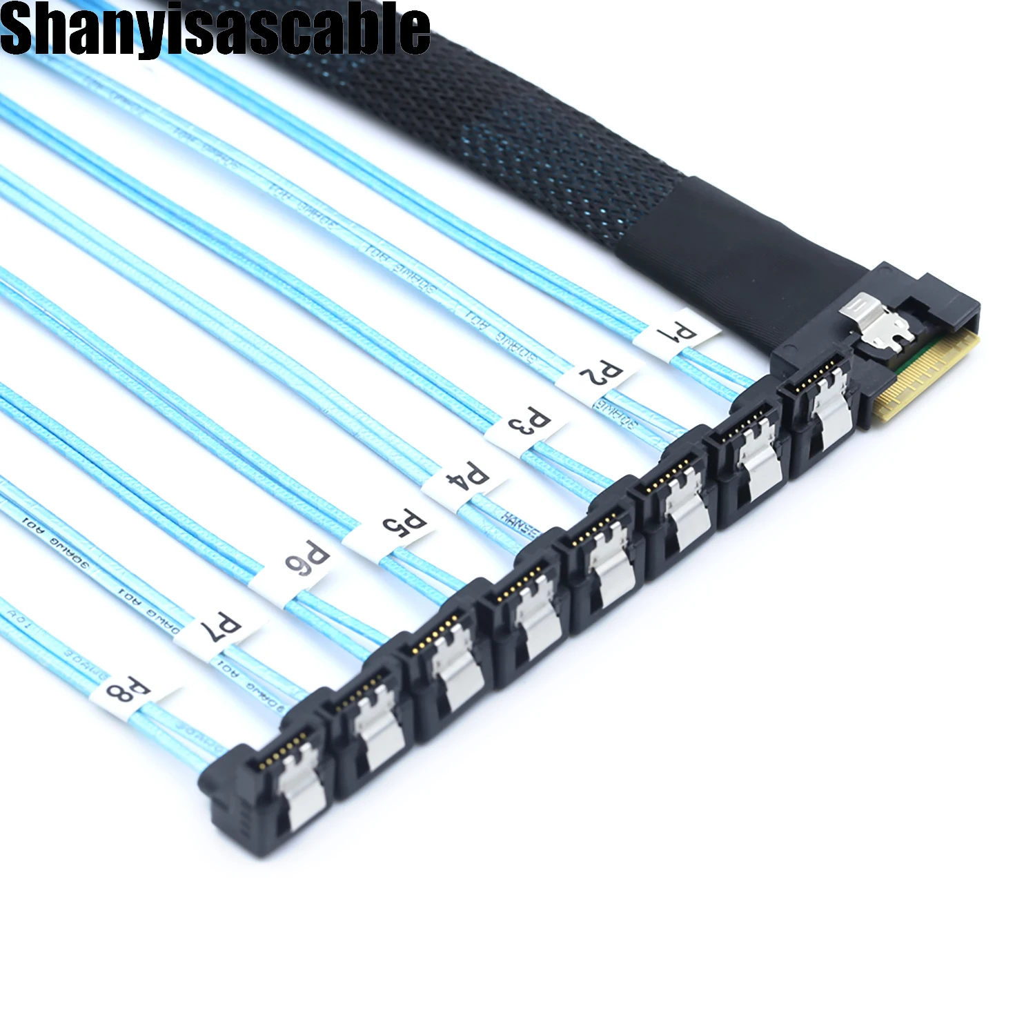 0.8M Slimline SAS SFF-8654 8i PCI-E Ultraport 4.0 to 8X SATA 7P 90 degree female Cable adapter