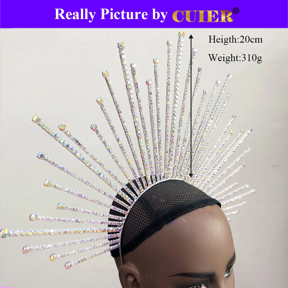 CUIER Huge Size Completely upright Rhinestone Headpiece for Man Women Hair Jewelry Drag Queen TV Show