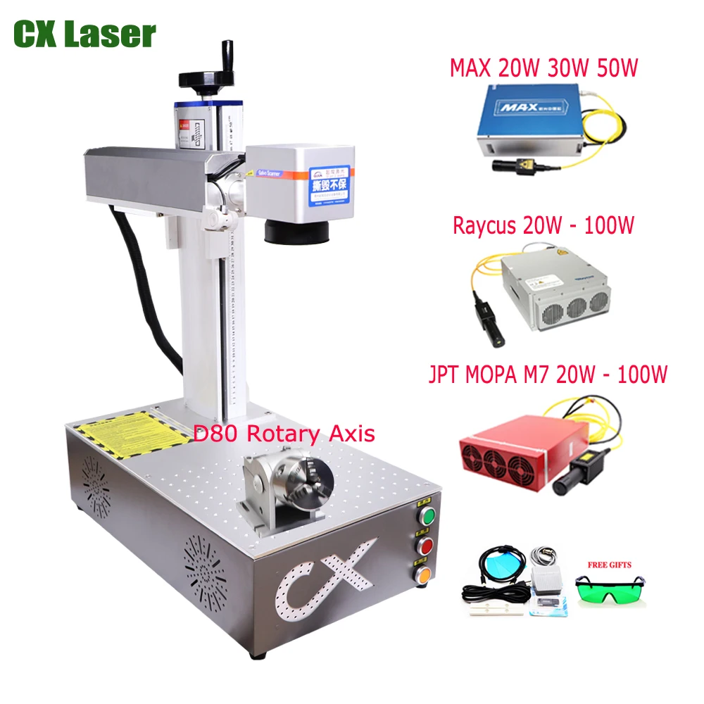 JPT MOPA M7 100W Raycus 70W Fiber Laser Marking Machine with D80 Rotary Axis 50W 30W 20W Metal Jewelry Engraver EZCAD2 Lightburn