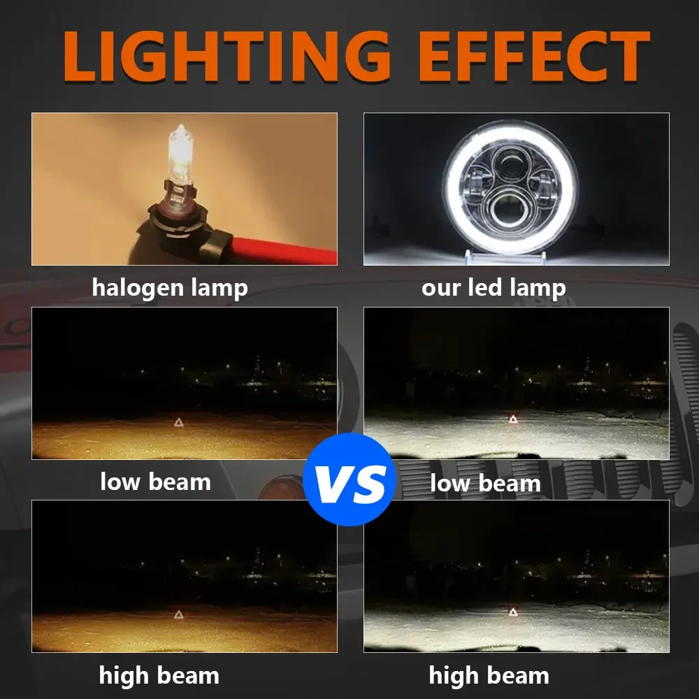 7 بوصة LED المصباح DRL زاوية عيون الطرق الوعرة 4x4 جيب رانجلر JK ل هارلي الجبهة كشافات عالية منخفضة شعاع دراجة نارية مصباح #3