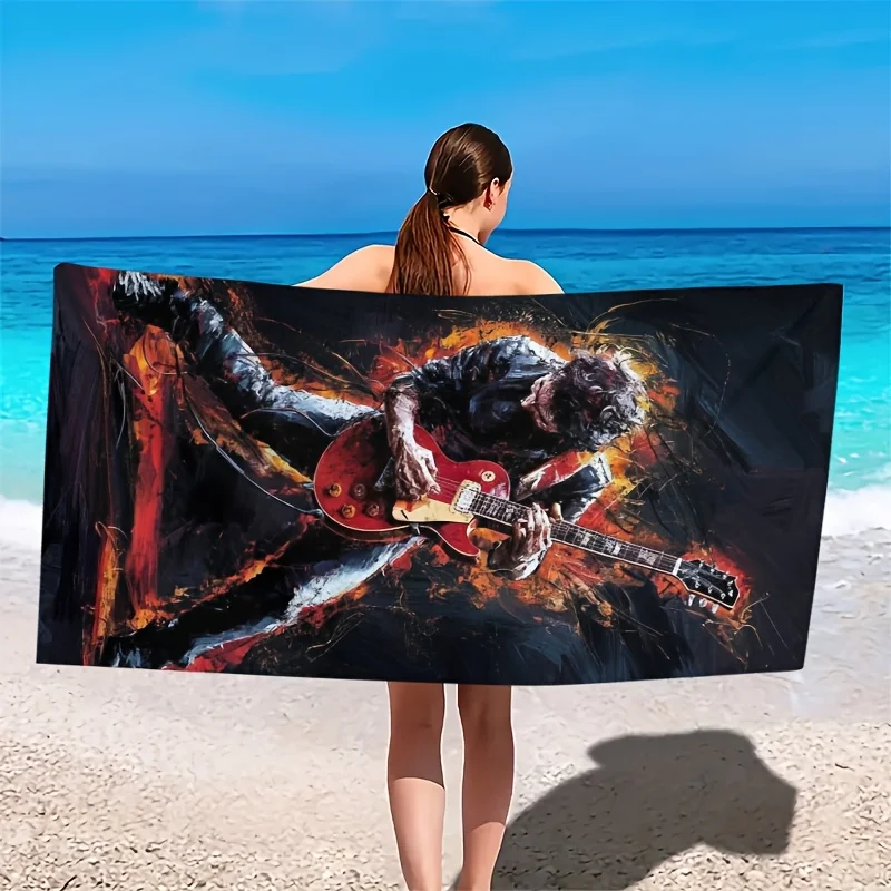 Doodle passionate guitar player pattern polyester microfiber beach towel is highly absorbent suitable for swimming beach outings
