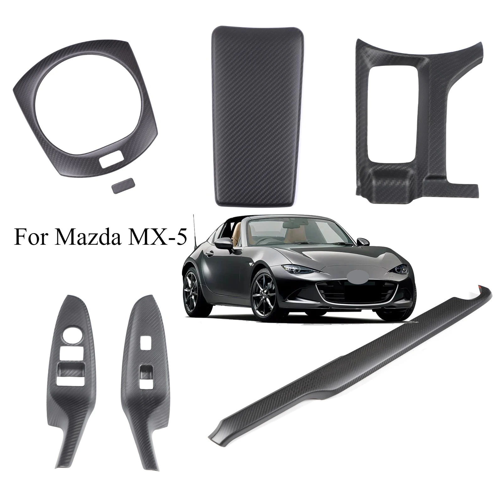 

For Mazda MX-5 2016+ Matte carbon fiber Center Control gear shift Panel Multimedia Panel Cover steering wheel frame car Sticker