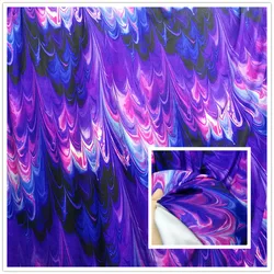 YLM Large Stretch Spandex Fabric Purple Flame Printed Bradin Dance Wear Swimsuit Dress DIY Fabric