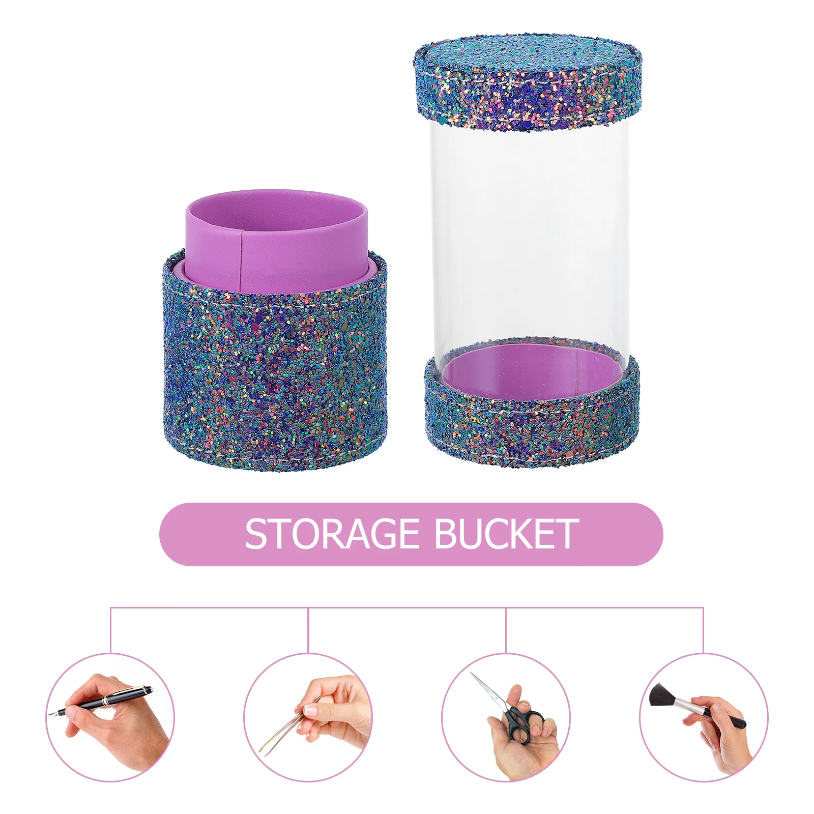 منظم حامل فرش المكياج اللامع ذو كوبين لأدوات المكياج وأقلام الرصاص وأحمر الشفاه وصندوق تخزين الحواجب