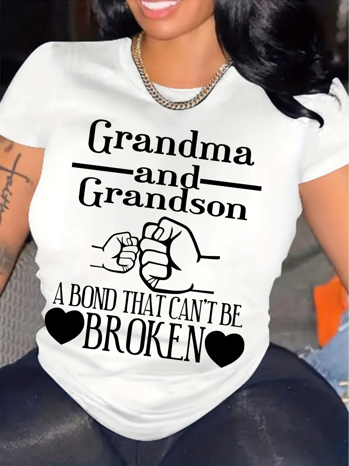 Summer Fashion Women's Grandma And Grandson A Bond That Can't Be Broken Letter Print T-Shirt Women's Casual Short Sleeve Top