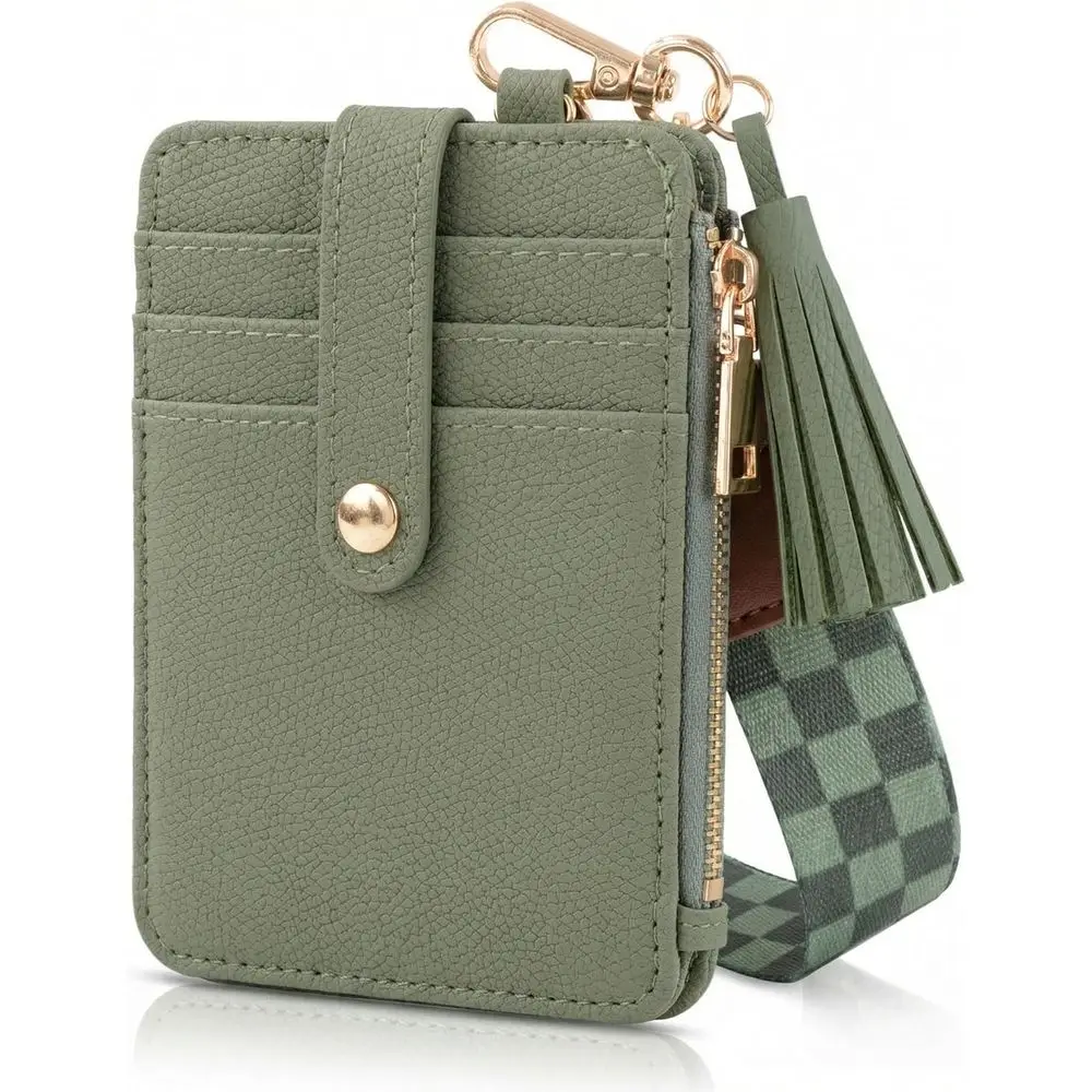 

Slim Women's Wristlet Wallet with Credit Card Holder, Clear ID Window, Zipper Pocket, RFID Blocking, Tassel, Lanyard & Gold Ring