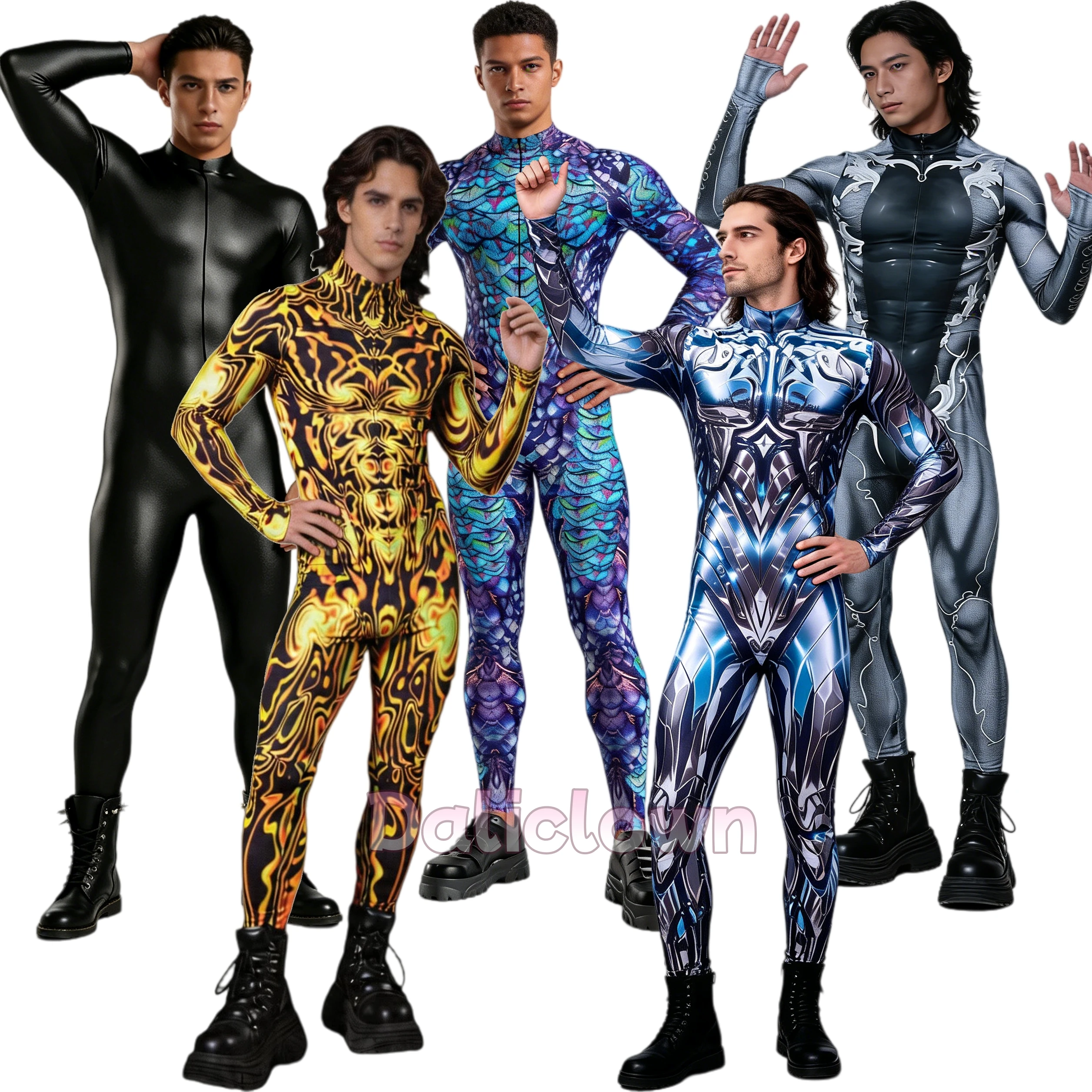 Mechanischer Muskelanzug für Herren Halloween-Bodysuit Punk Cyberpunk Erwachsenen-Cosplay-Kostüm Zentai-Bodysuit Jumpsuit Party-Macho-Kostüm