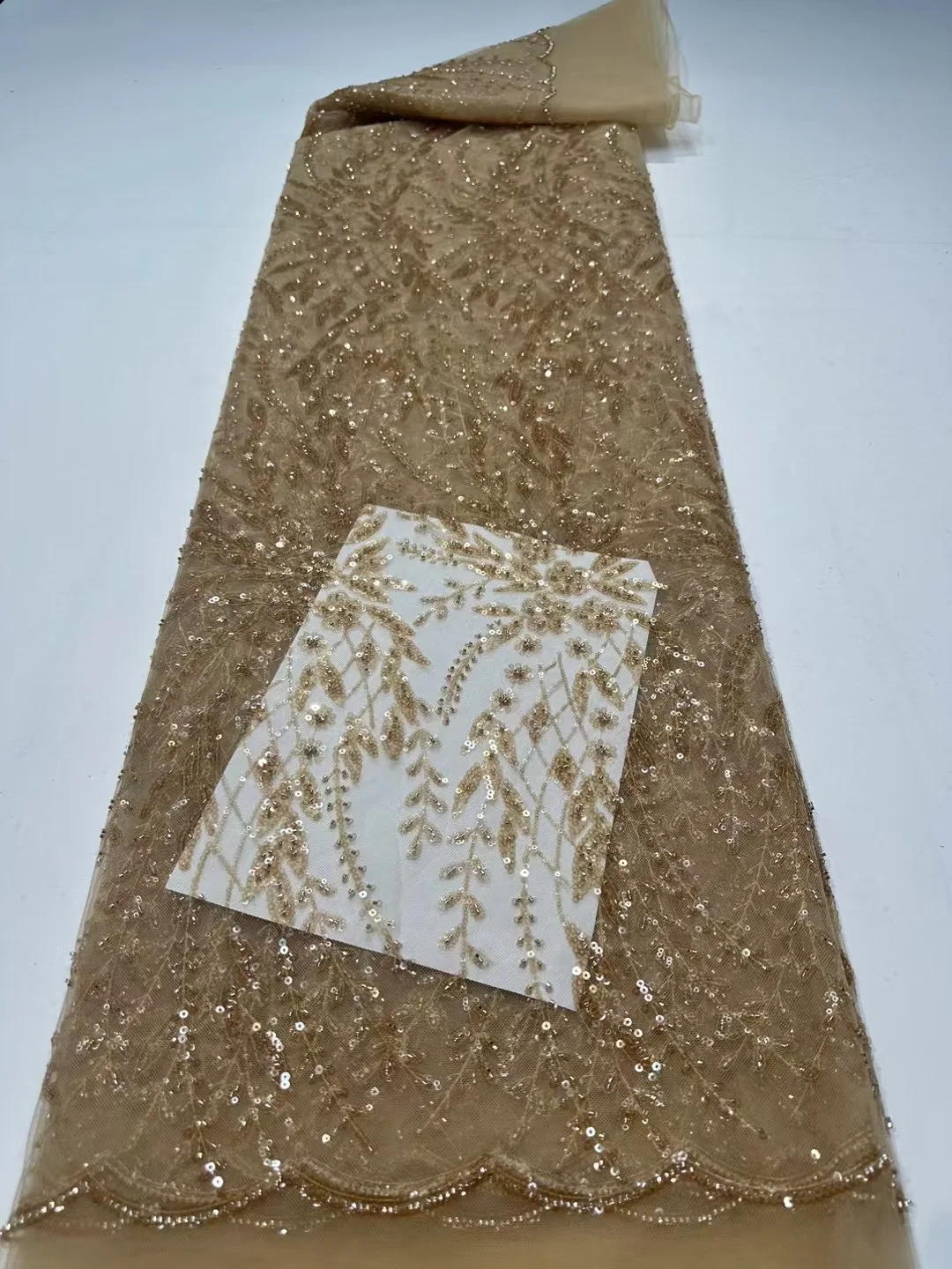French Lace Fabrics 2026 High Quality African Beaded Embroidered Nigerian Sequins Tulle Lace 5 Yards For Sewing Party Dresses