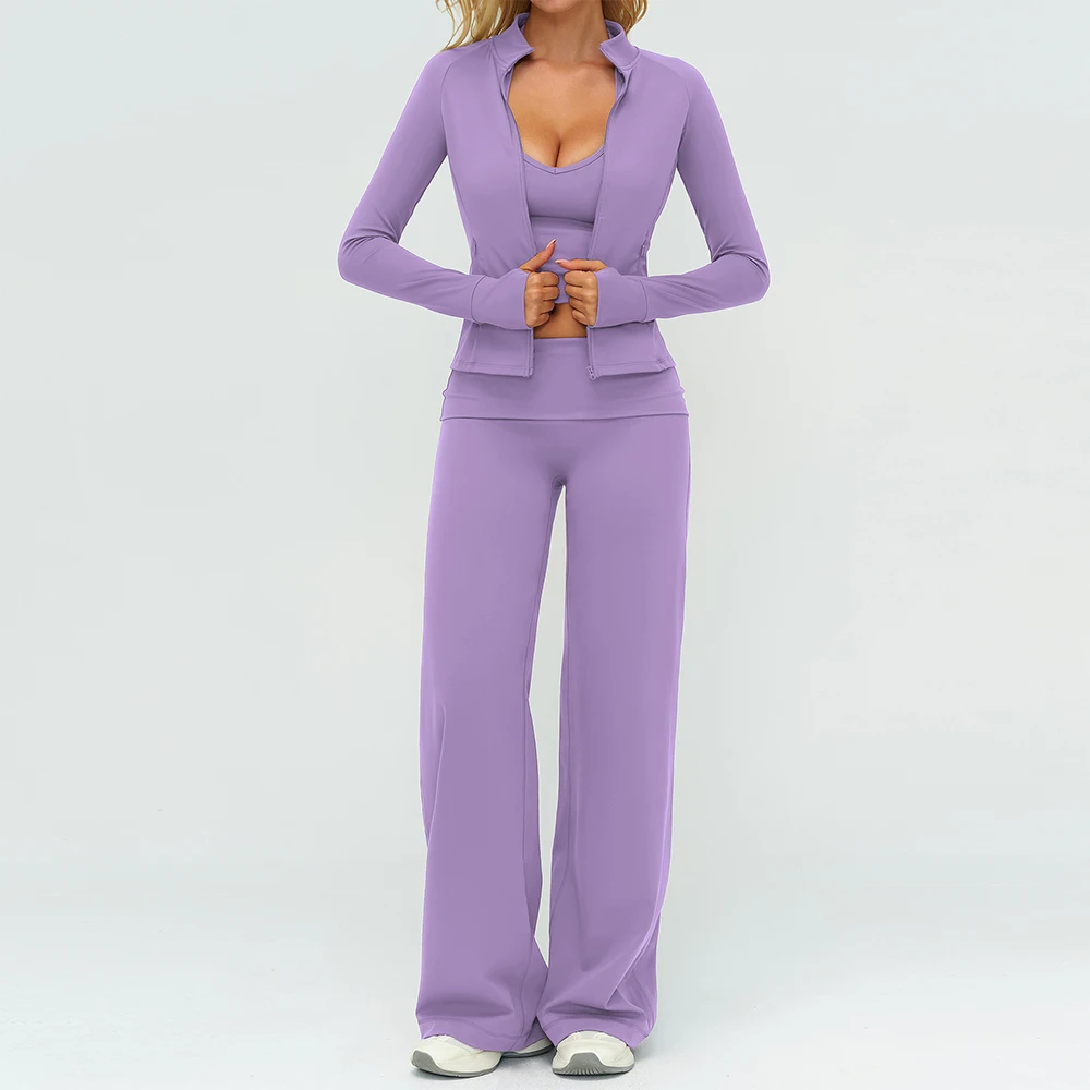 Women Tracksuit 2/3PCS Yoga Set Sportswear Workout Clothes Athletic Wear Gym Outfit Fitness Bra Crop Top Long Sleeve Sports Suit