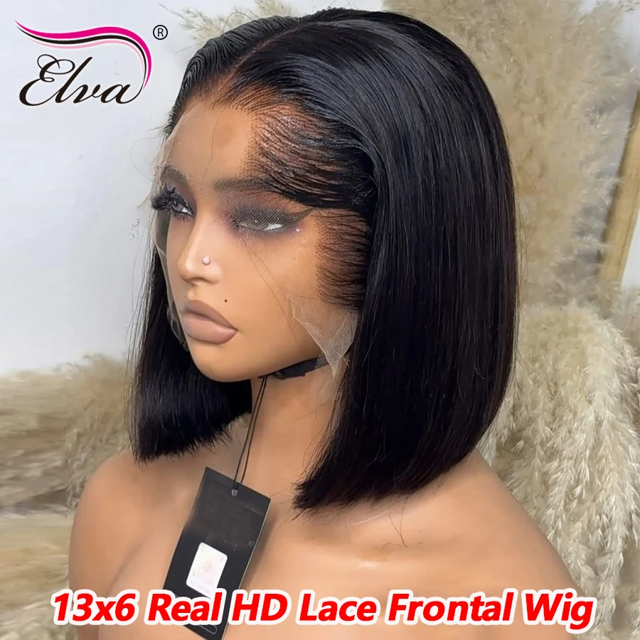 Elva قصيرة بوب شعر مستعار 13x6 HD شعر مستعار أمامي كامل مستقيم قطع شعر مستعار قبل قطعها البرازيلي خصلات الشعر المستعار الإنسان للنساء ريمي Skinlike الدانتيل