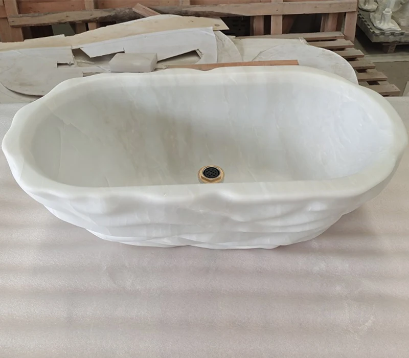 Luxury Stone Baths,Natural Stone Hand Carved  standing Oval Soaptub Bathroom Cary Ice Jade Marble Bathtub For Sale