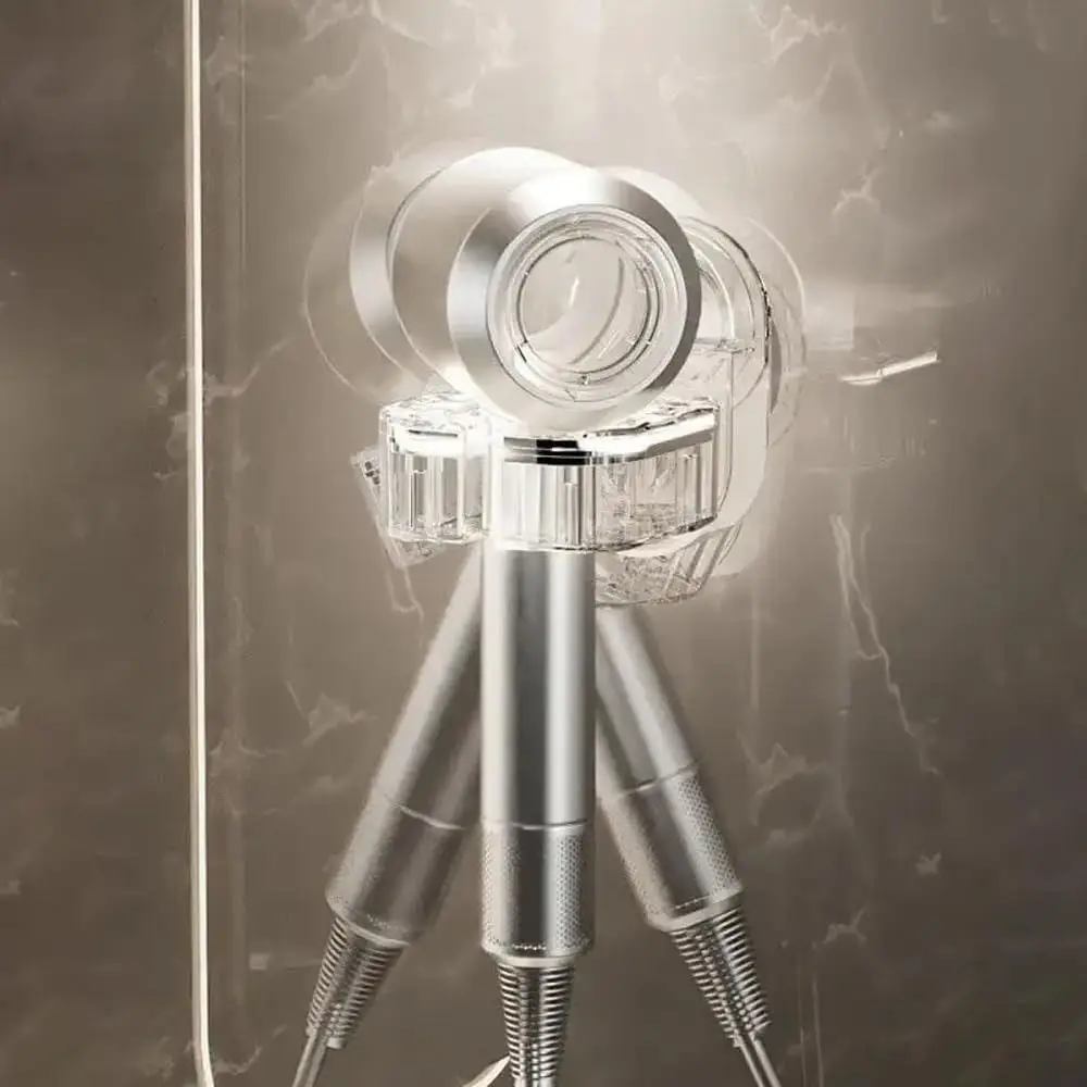 حامل مجفف شعر شفاف ، مثبت على الحائط ، خالي من الثقب ، رف مجفف النفخ ، كوب شفط دوار ، قوس تخزين ، منزل