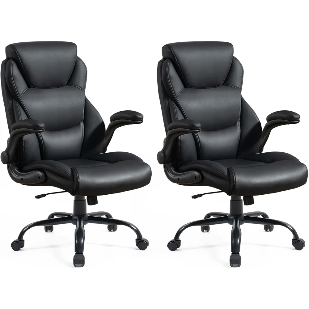 

400LBS Big and Tall Office Chair, Leather Executive Desk Chair, Heavy Duty Computer Chair for Home Office, Black, Set of 2