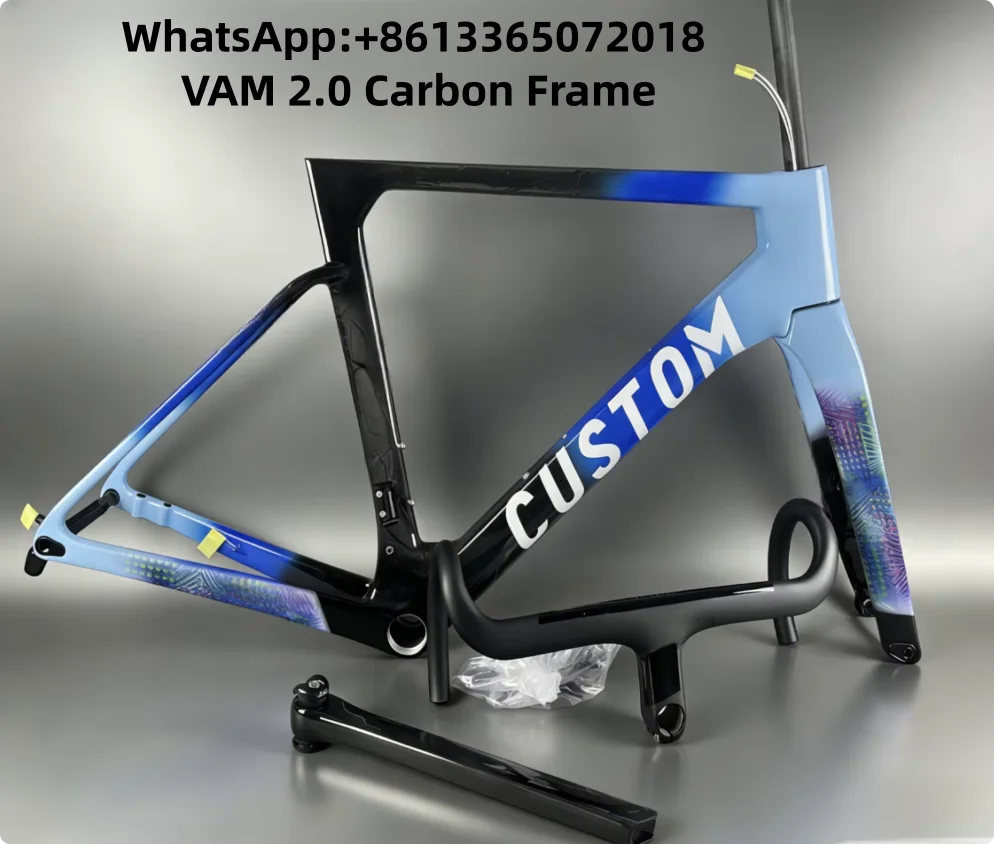 VAM Disc Carbon Rennrad-Rahmenset Blau Rennfahrrad mit Scheibenbremsen und Lenker Individuelle Lackierung Logo DPD-Versand