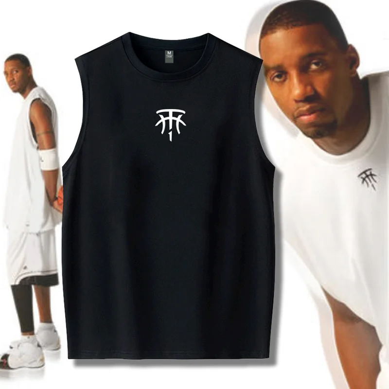 Camiseta Sem Mangas de Basquete TMAC, T-Shirt de Algodão Puro, Tamanho Grande, Solta e Respirável, Camiseta de Fitness com De...