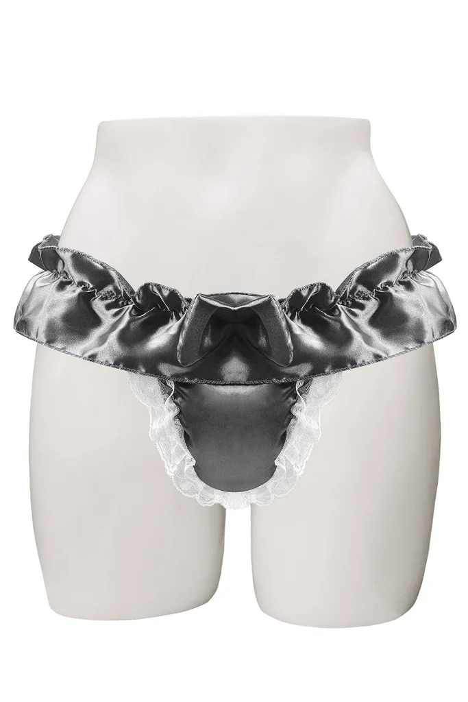 Men's Erotic Panties Gay Sexy Low Waist Bulge Pouch Jockstrap Sissy Silky Smooth Lace Ruffled Contrast Bowknot backless Lingerie