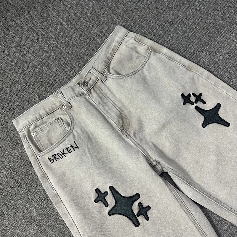 Embroidery Logo BROKEN PLANET Denim Straight Pants Men Woman 1:1 Washed Do Old Best Quality Pocket Straight Sweatpants