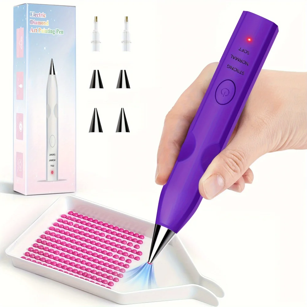 Rechargeable Electric Diamond Painting Pen, Wax Free Diamond Art Pen with 3 Vibration Modes, DIY Diamond Painting Tool Accessories, Ergonomic Diamond Art Pen for Diamond Painting Artwork Craft